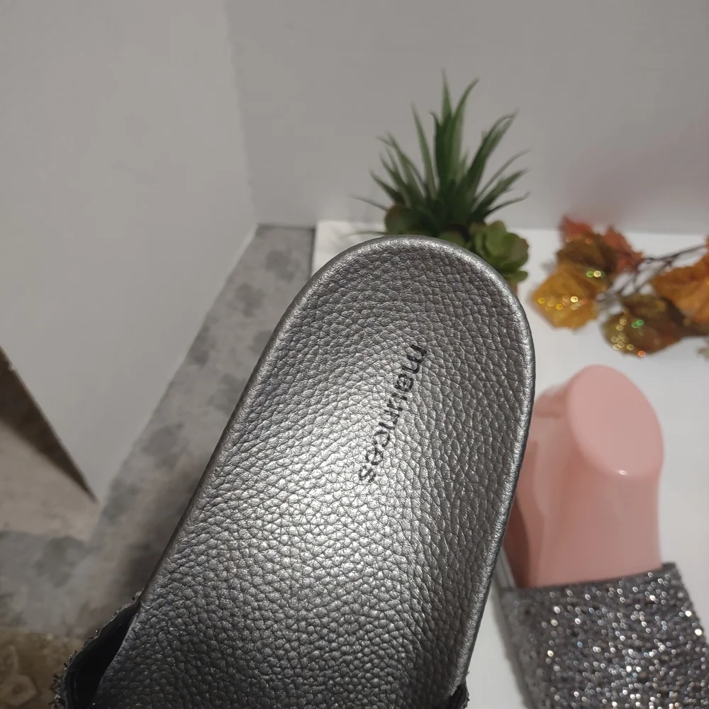 Maurices Silver Glitter Slide Sandals